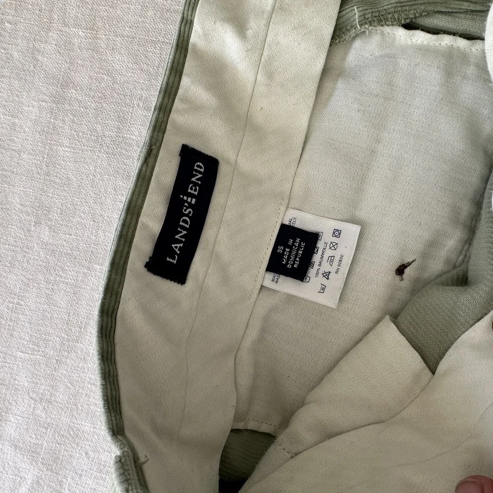 Lands End‎ Mens Sage Green Corduroy Pants Straight Leg 35x28 Cotton Chinos